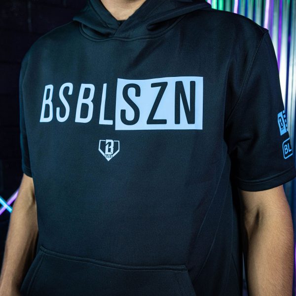 BSBL-SZN Youth Short Sleeve Hoodie V3 Black/Light Blue - Image 3