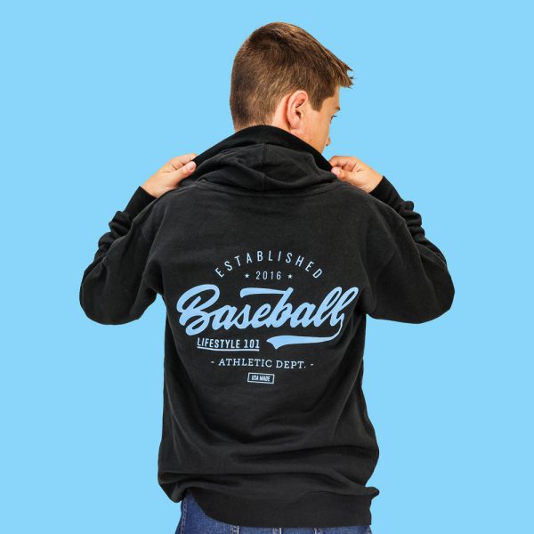 Established Youth Hoodie - Black/Light Blue - Image 4