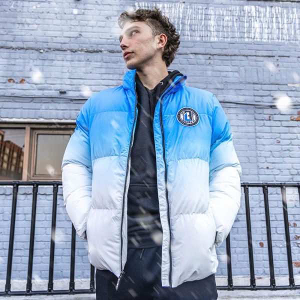 Gradient Full Zip Puffer Jacket - Blue/White - Image 2