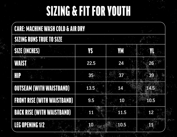 shorts size chart